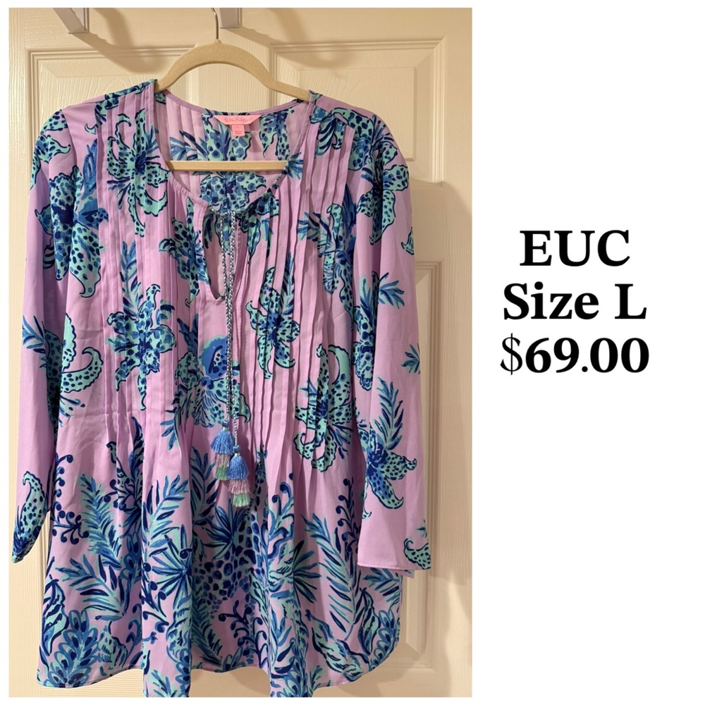 Lilly Pulitzer Pink and Blue Leaf Print Blouse